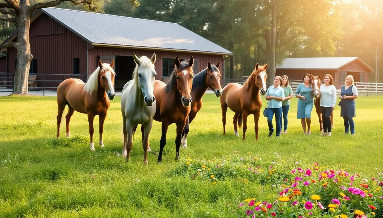 Horses in a peaceful retirement home pasture.